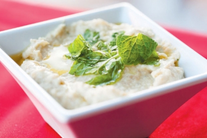 Served with warm pita, Baba Ganouj is roasted eggplant and tahini blended into a dip.