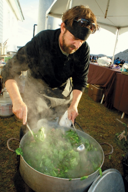 Irv Miller cooking vegetables