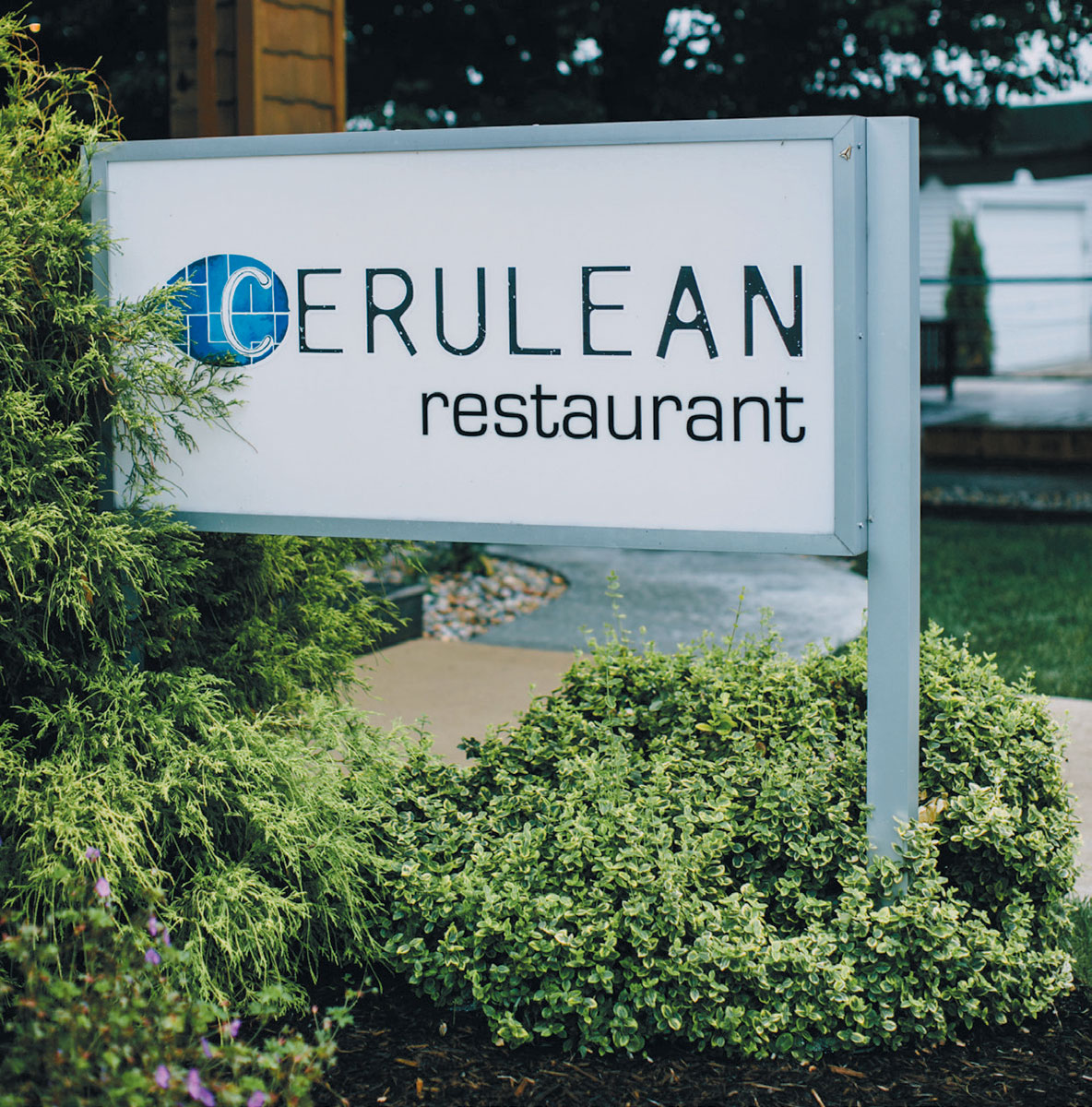 The sign in front of Cerulean Restaurant